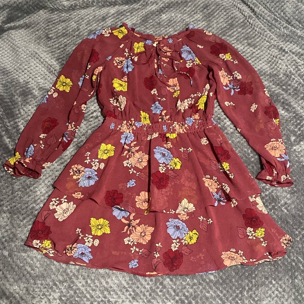 Ruffled flowy long sleeve dress